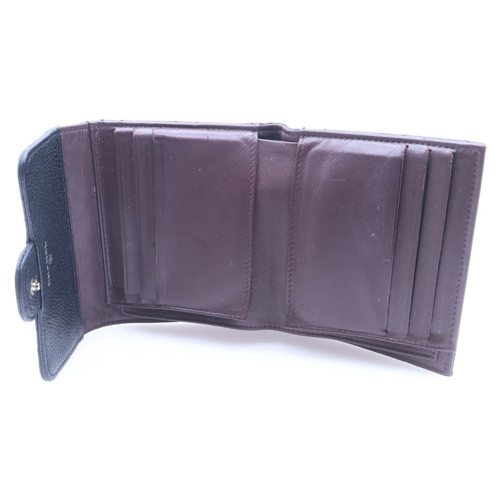 CHANEL(シャネル) マトラッセ 三つ折り財布 コンパクトウォレット キャビアスキン シルバー金具 ブラック レディース