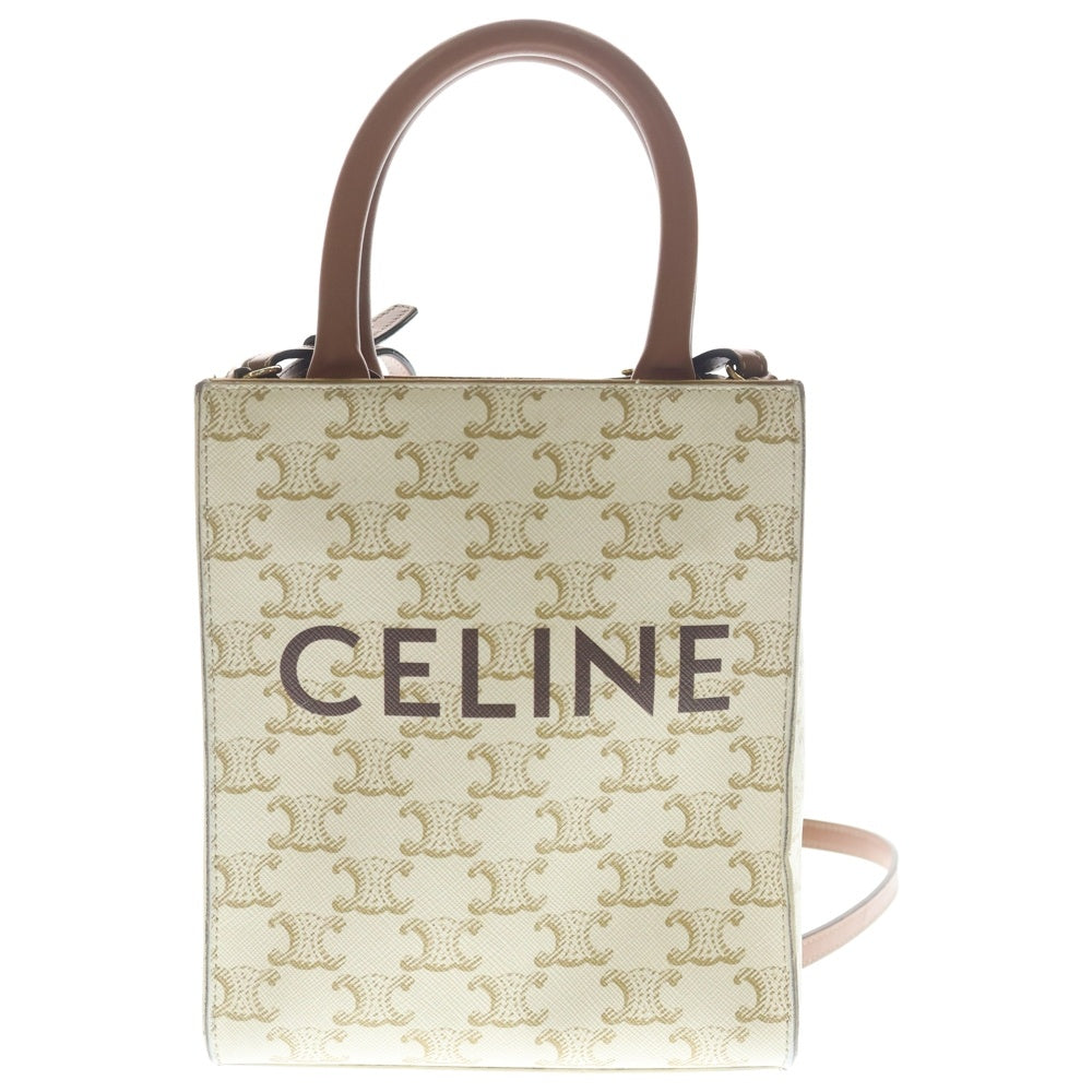 CELINE(セリーヌ) トリオンフ ミニバーティカルカバ 2WAYバッグ ハンドバッグ ショルダーバッグ ホワイト×ブラウン レザー×PVC ゴールド金具 レディース