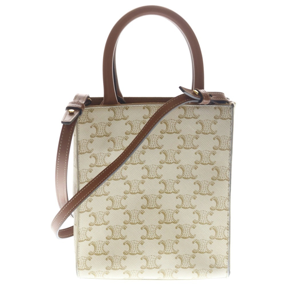 CELINE(セリーヌ) トリオンフ ミニバーティカルカバ 2WAYバッグ ハンドバッグ ショルダーバッグ ホワイト×ブラウン レザー×PVC ゴールド金具 レディース