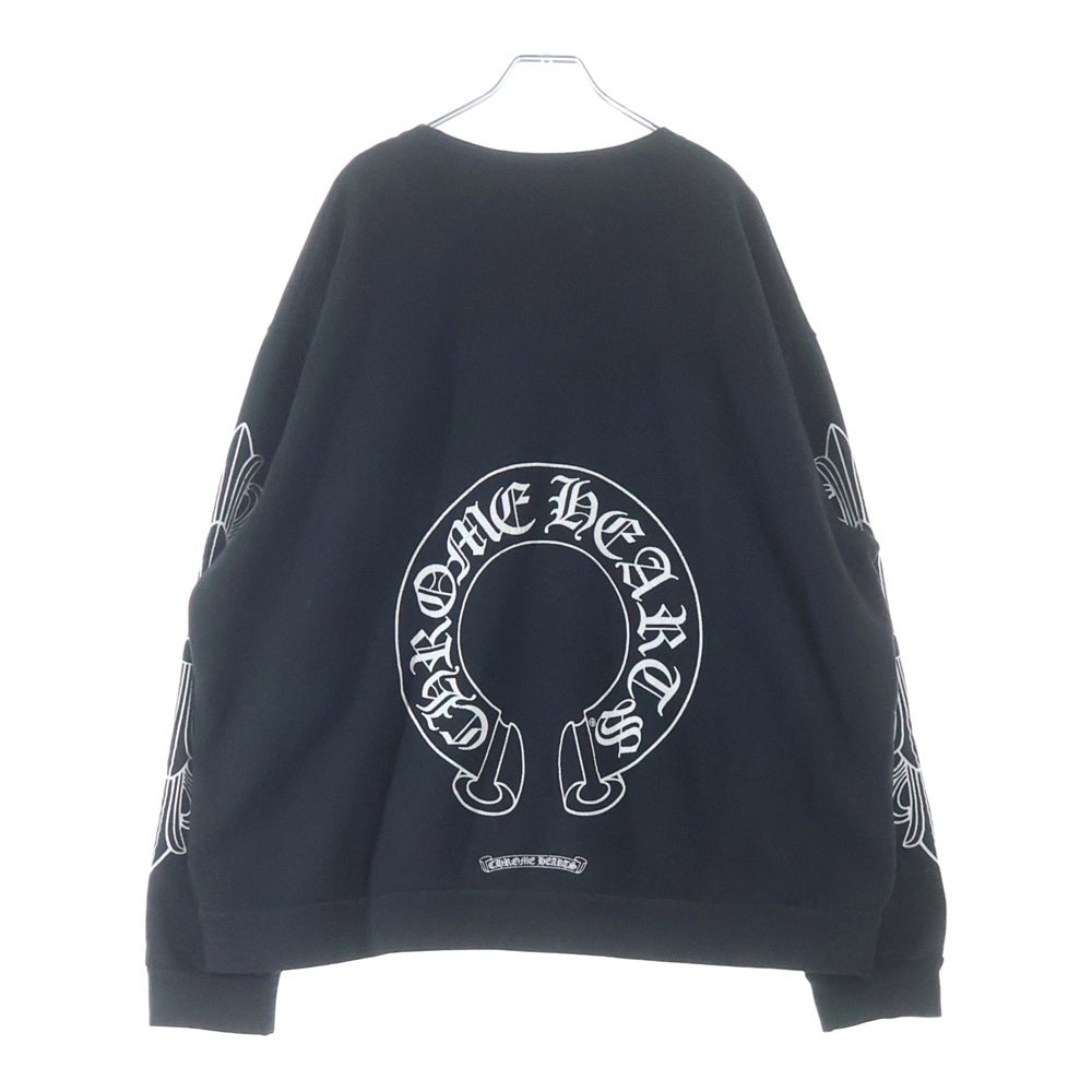 CHROME HEARTS(クロムハーツ) Horseshoe L/S Sweatshirt ホースシュープリント 袖フローラル クルーネックスウェットトレーナー ブラック