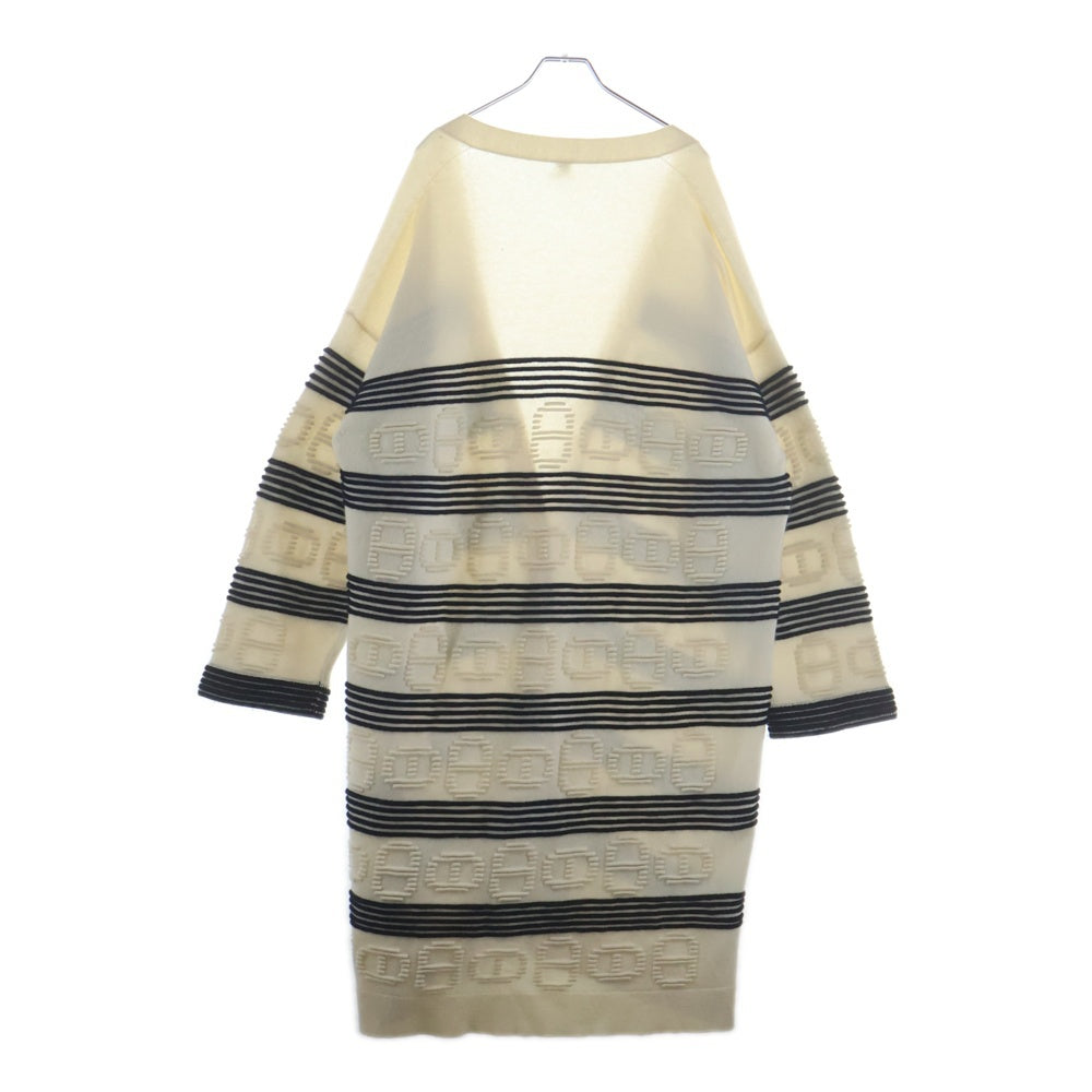 HERMES(エルメス) シェーヌダンクル ジャガード ボーダー カシミヤ コットン ニット カーディガン アイボリー/ネイビー レディース 3E2102D2