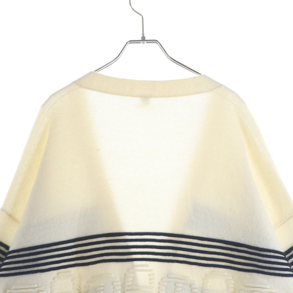 HERMES(エルメス) シェーヌダンクル ジャガード ボーダー カシミヤ コットン ニット カーディガン アイボリー/ネイビー レディース 3E2102D2