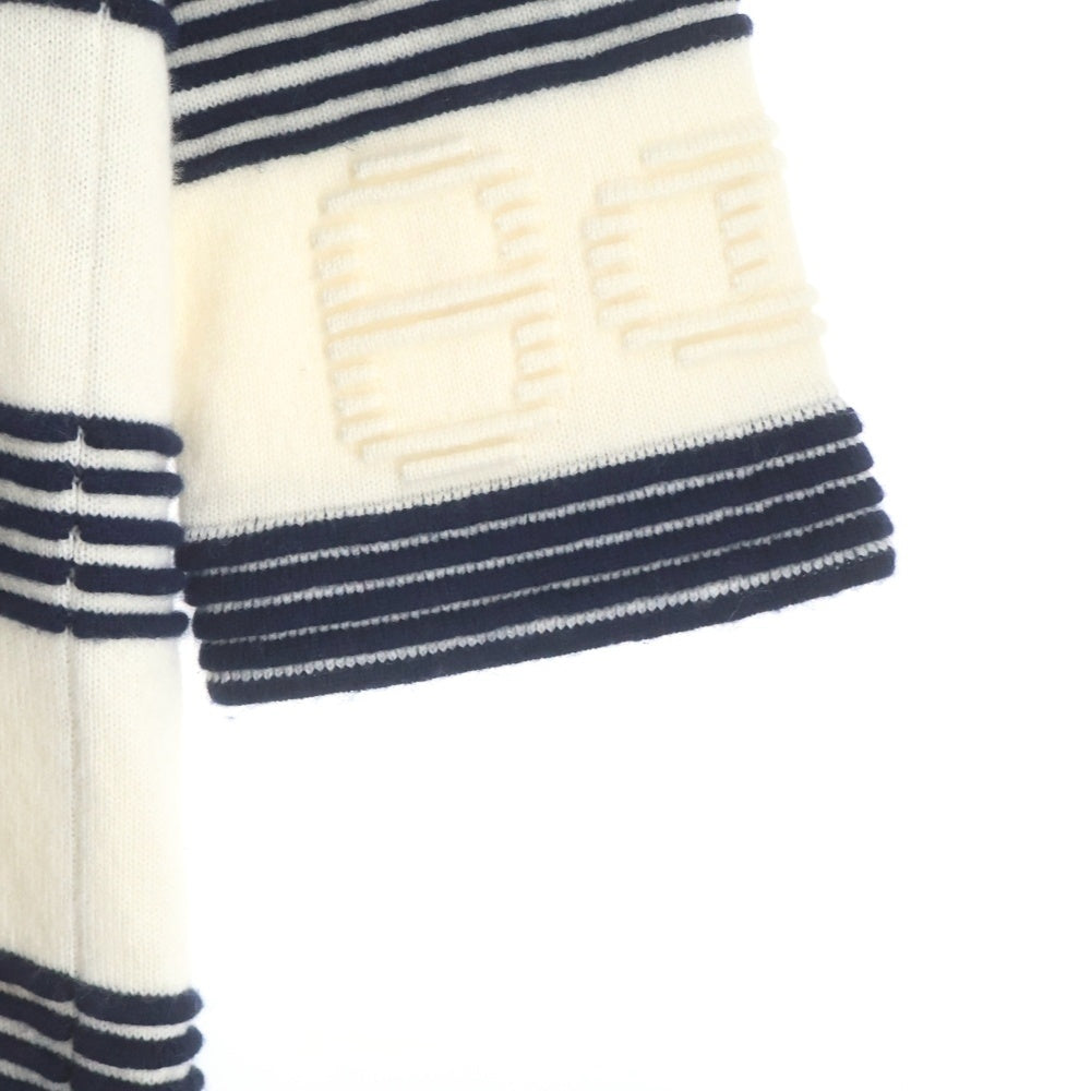 HERMES(エルメス) シェーヌダンクル ジャガード ボーダー カシミヤ コットン ニット カーディガン アイボリー/ネイビー レディース 3E2102D2