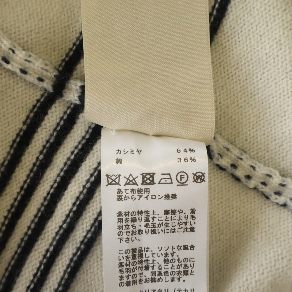 HERMES(エルメス) シェーヌダンクル ジャガード ボーダー カシミヤ コットン ニット カーディガン アイボリー/ネイビー レディース 3E2102D2