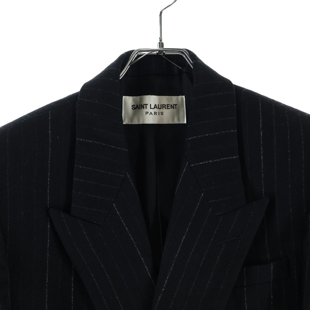 SAINT LAURENT PARIS(サンローランパリ) ストライプ総柄 ピークドラペル ダブルブレスト テーラードジャケット ブラック 653843