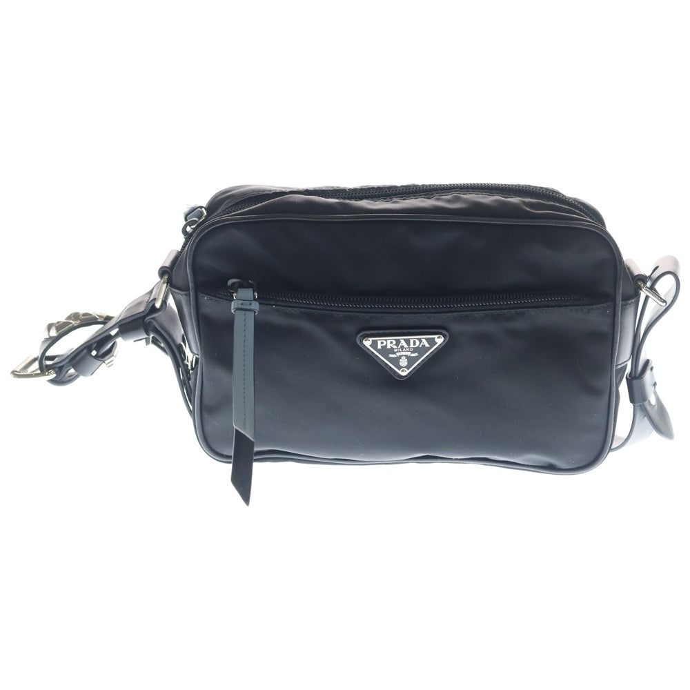 PRADA(プラダ) ショルダーバッグ テスート スタッズ ブラック×ライトブルー ナイロン 1BC167 シルバー金具 レディース