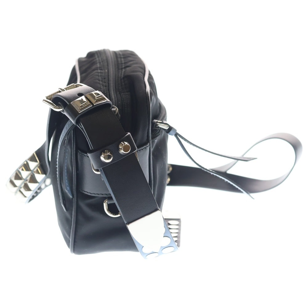 PRADA(プラダ) ショルダーバッグ テスート スタッズ ブラック×ライトブルー ナイロン 1BC167 シルバー金具 レディース