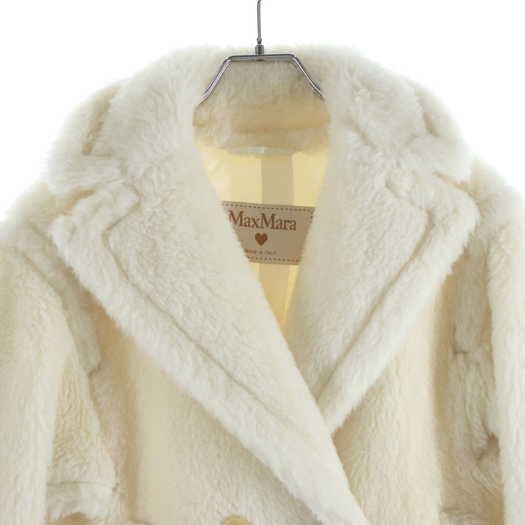 Max Mara(マックスマーラ) テディベア シルク混 アルパカウール ボア ダブルブレスト コート ホワイト レディース