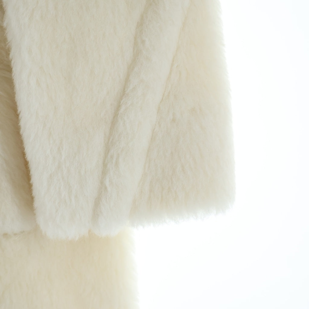 Max Mara(マックスマーラ) テディベア シルク混 アルパカウール ボア ダブルブレスト コート ホワイト レディース