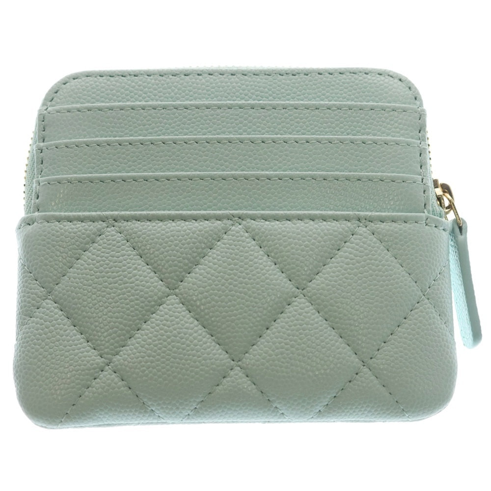 CHANEL(シャネル) マトラッセ ココマーク ジップコインパース コインケース ミニ財布 ミントブルー キャビアスキン AP4907 ゴールド金具 レディース