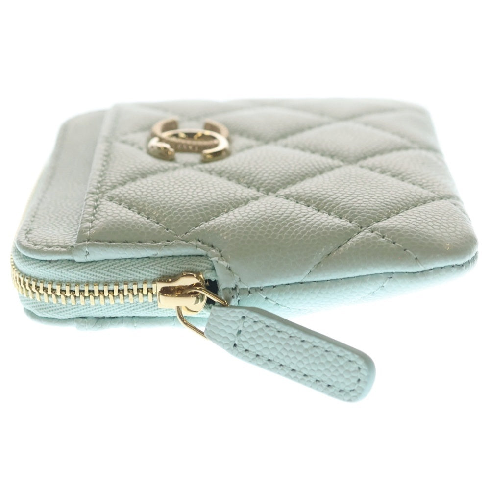 CHANEL(シャネル) マトラッセ ココマーク ジップコインパース コインケース ミニ財布 ミントブルー キャビアスキン AP4907 ゴールド金具 レディース