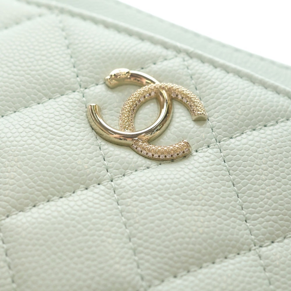 CHANEL(シャネル) マトラッセ ココマーク ジップコインパース コインケース ミニ財布 ミントブルー キャビアスキン AP4907 ゴールド金具 レディース