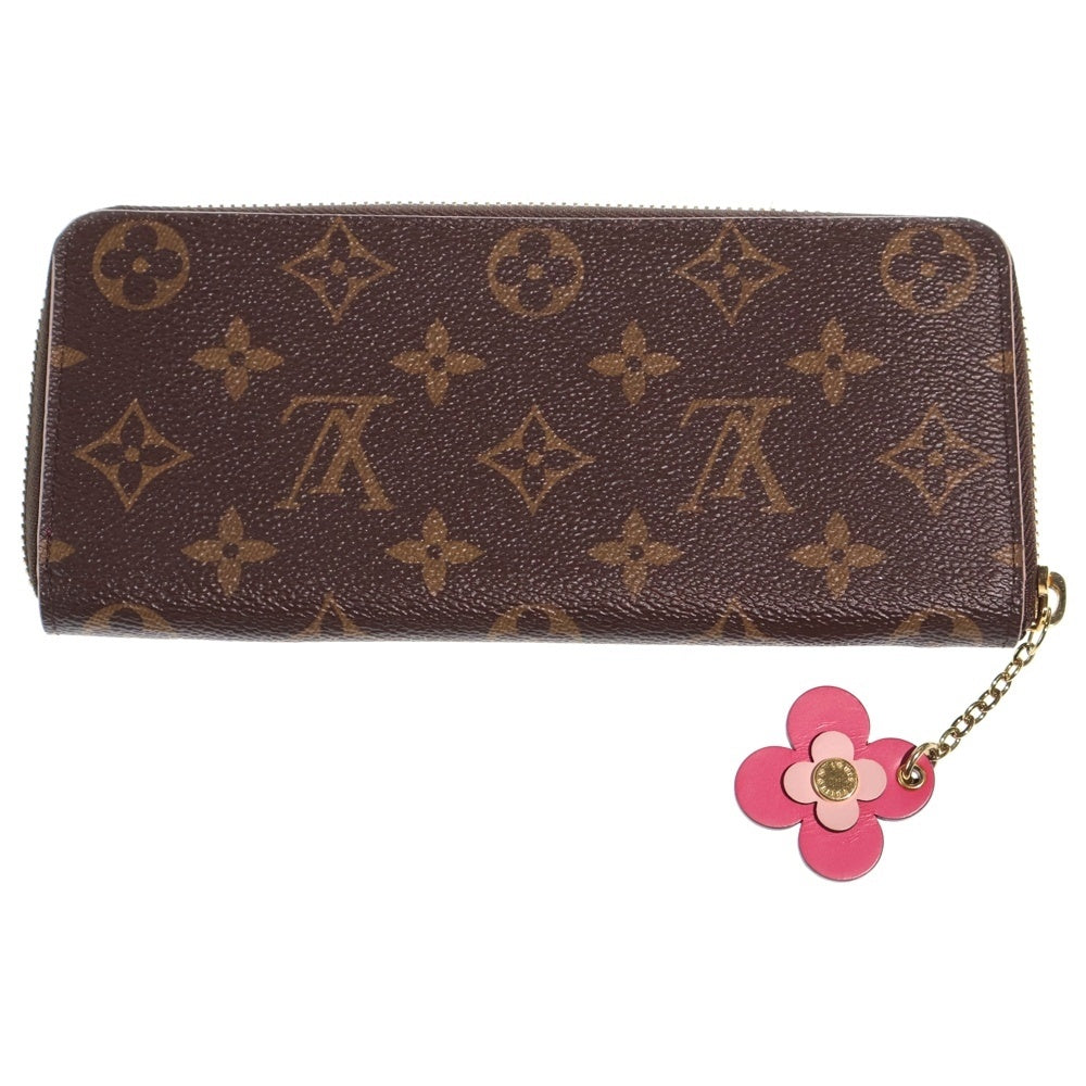 LOUIS VUITTON(ルイヴィトン) モノグラム ポルトフォイユ・クレマンス フラワーチャーム ロングウォレット 長財布 カードケース ブラウン PVCレザー M64201 ゴールド金具 レディース