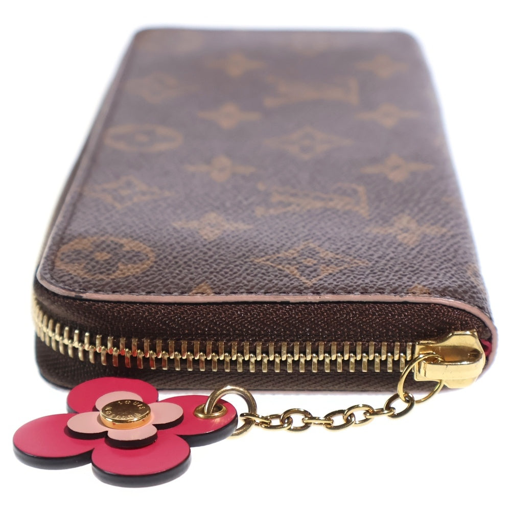 LOUIS VUITTON(ルイヴィトン) モノグラム ポルトフォイユ・クレマンス フラワーチャーム ロングウォレット 長財布 カードケース ブラウン PVCレザー M64201 ゴールド金具 レディース