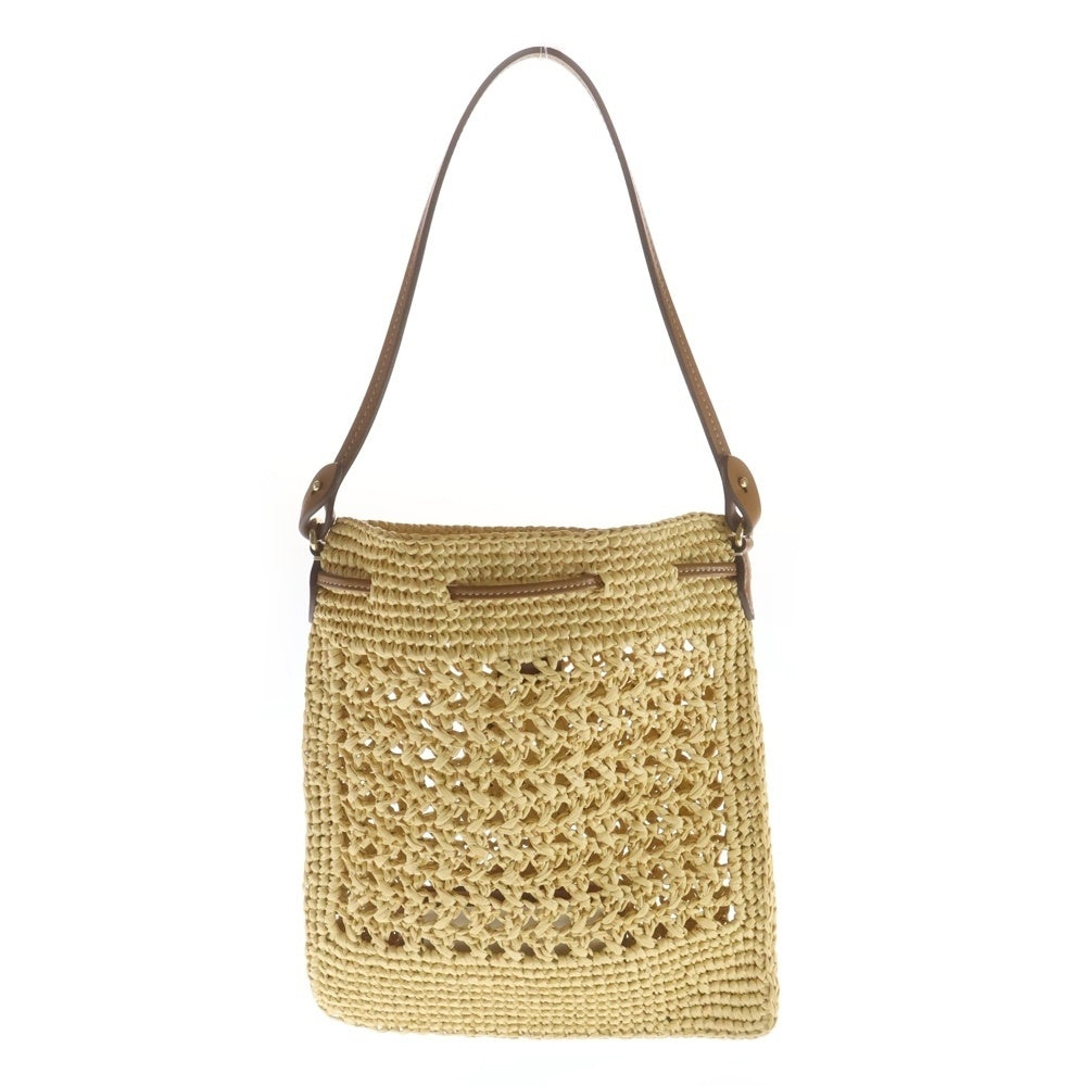 miumiu(ミュウミュウ) ロゴモチーフ ミニハンドバッグ 巾着バッグ ベージュ×ブラウン ウーブンファブリック 5ND016 ゴールド金具 レディース