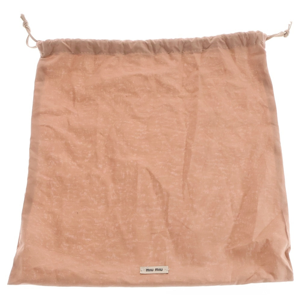 miumiu(ミュウミュウ) ロゴモチーフ ミニハンドバッグ 巾着バッグ ベージュ×ブラウン ウーブンファブリック 5ND016 ゴールド金具 レディース