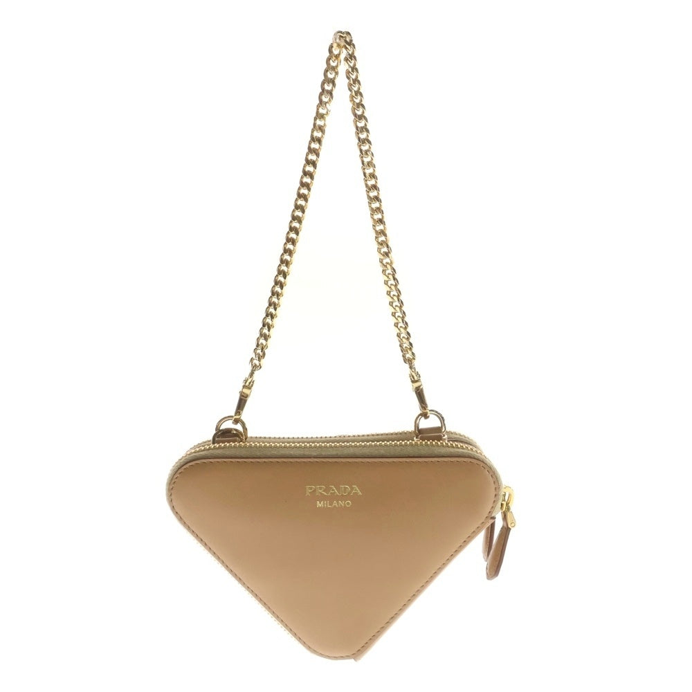 PRADA(プラダ) トライアングル クロシェ ミニショルダーバッグ チェーンバッグ ベージュ ウーブンファブリック 1NR015 ゴールド金具 レディース