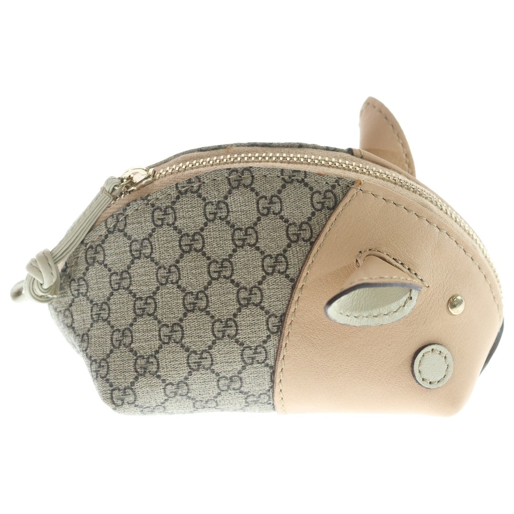 GUCCI(グッチ) GGプラス ピッグ コインケース 小物入れ ポーチ ベージュ PVC×レザー 256866 ゴールド金具 レディース