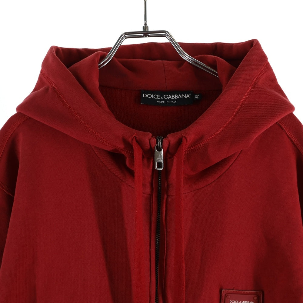 DOLCE & GABBANA(ドルチェアンドガッバーナ) ロゴプレート ジップアップ スウェットパーカー フーディー レッド G9PD2T