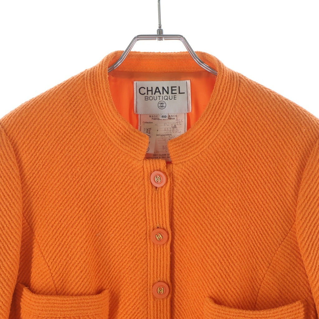 CHANEL(シャネル) ココボタン マルチポケットセットアップ ウールジャケット ミディアムスカート オレンジ #40 レディース