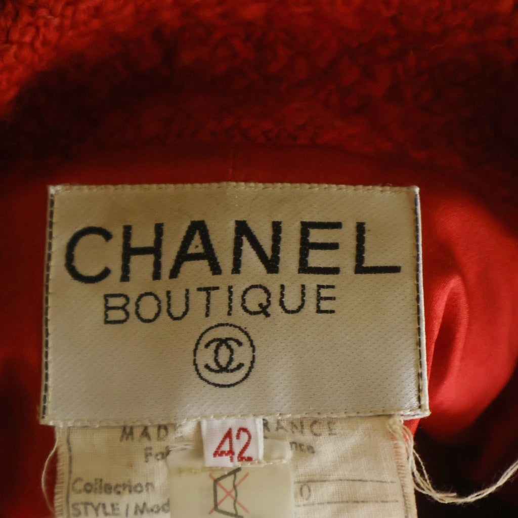 CHANEL(シャネル) セットアップ ウールツイード ココマークボタン ステンカラーコート ロングジャケット ミディアムスカート レッド レディース