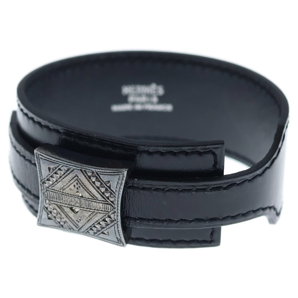 HERMES(エルメス) トゥアレグ アルテミス ブレスレット ブラック レザー シルバー金具 レディース