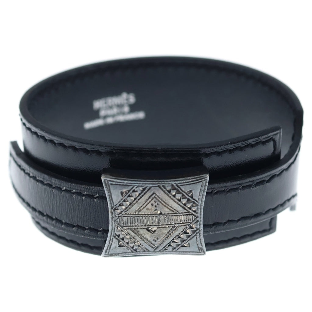 HERMES(エルメス) トゥアレグ アルテミス ブレスレット ブラック レザー シルバー金具 レディース