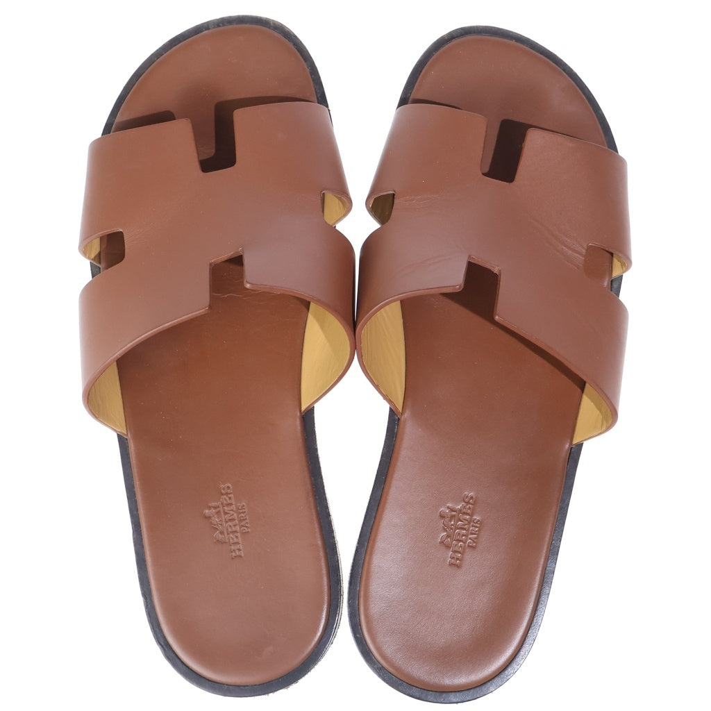 HERMES(エルメス) イズミール Hロゴ レザー フラットサンダル ブラウン