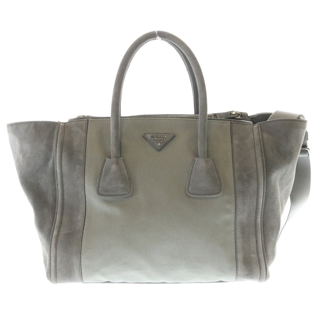PRADA(プラダ) 2WAYバッグ ハンドバッグ ショルダーバッグ グレー スエード×キャンバス BN2644 シルバー金具 レディース