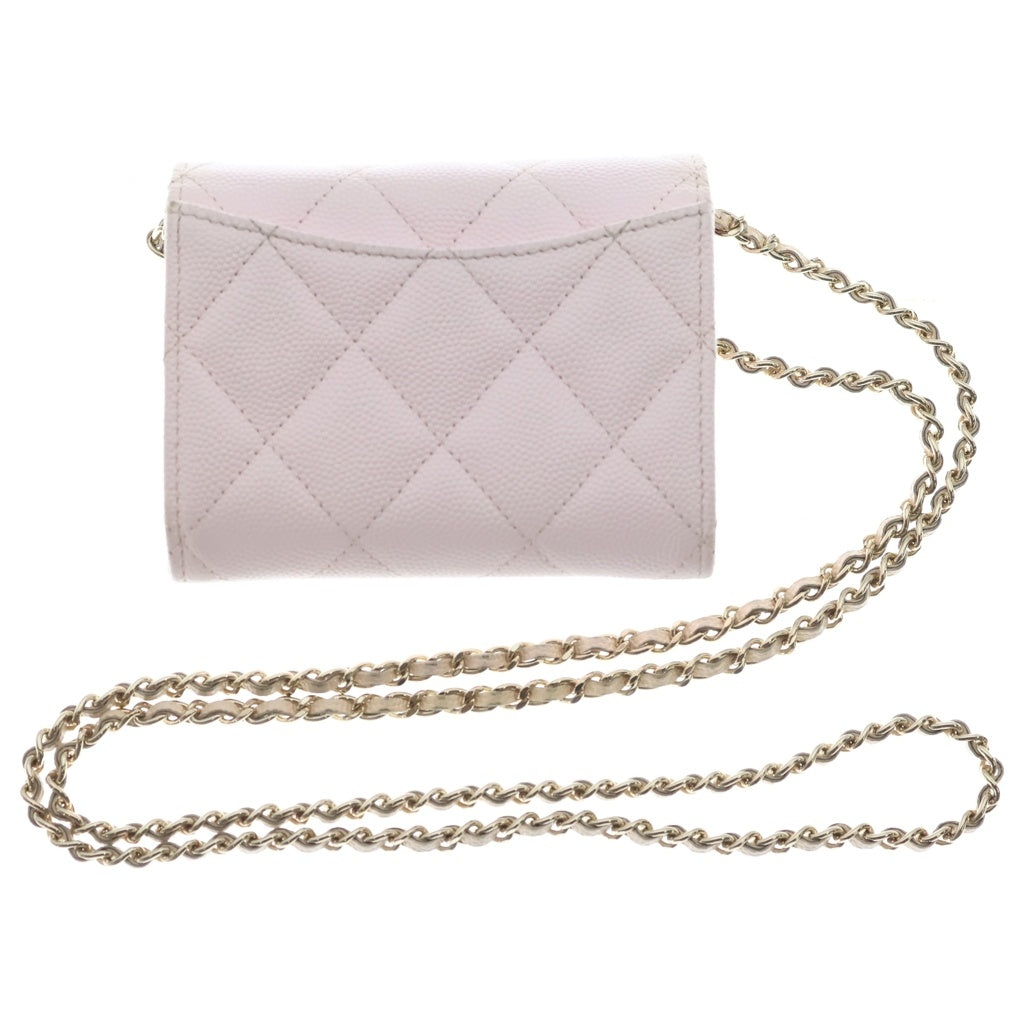 CHANEL(シャネル) ミニチェーンウォレット ショルダーウォレット ベビーピンク キャビアスキン ゴールド金具 レディース