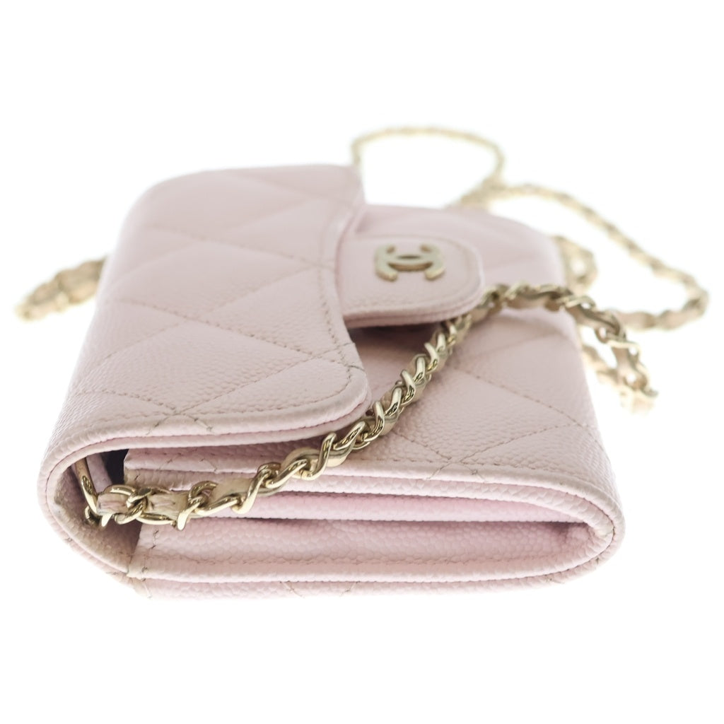 CHANEL(シャネル) ミニチェーンウォレット ショルダーウォレット ベビーピンク キャビアスキン ゴールド金具 レディース