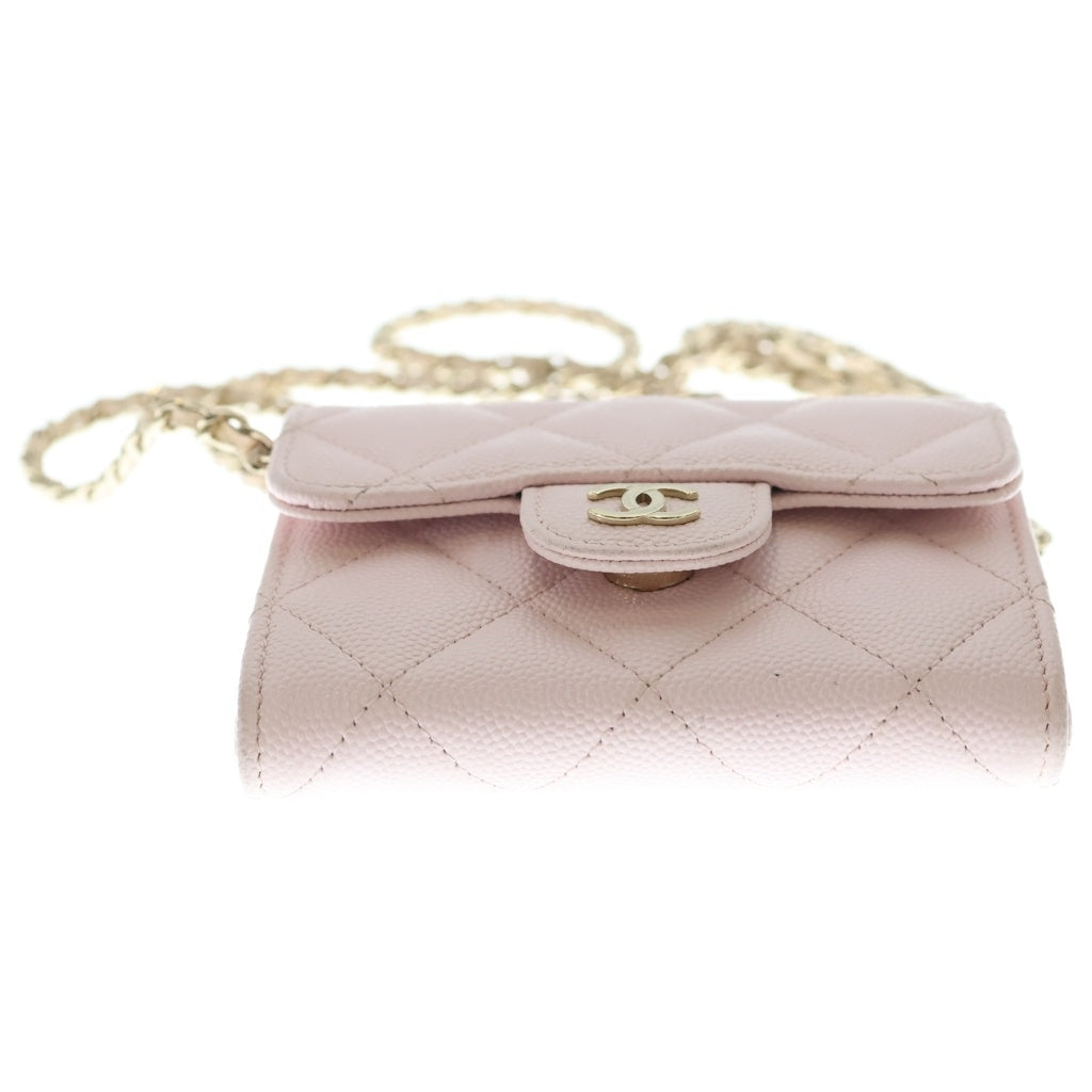 CHANEL(シャネル) ミニチェーンウォレット ショルダーウォレット ベビーピンク キャビアスキン ゴールド金具 レディース