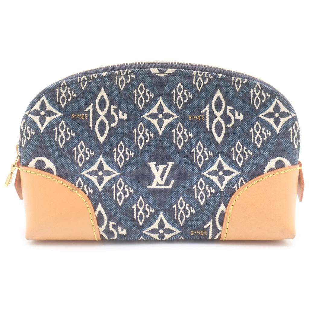 LOUIS VUITTON(ルイヴィトン) since1854 ポシェットコスメティック ポーチ ケース ネイビー×ブラウン レザー×キャンバス M80307 ゴールド金具