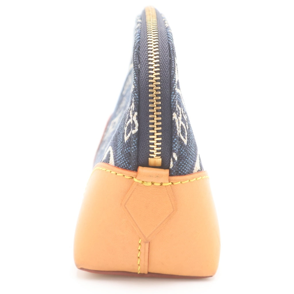 LOUIS VUITTON(ルイヴィトン) since1854 ポシェットコスメティック ポーチ ケース ネイビー×ブラウン レザー×キャンバス M80307 ゴールド金具