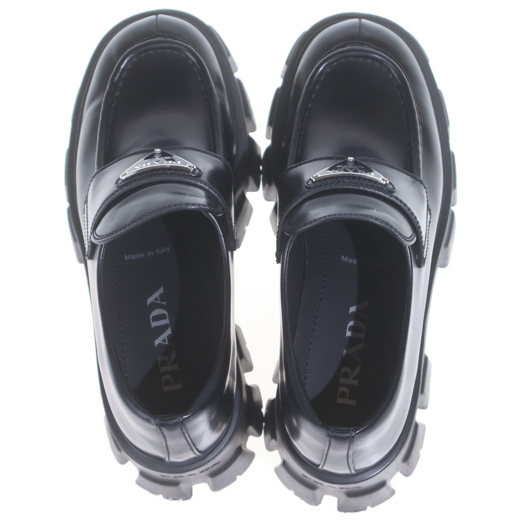 PRADA(プラダ) プラダ モノリス トライアングルロゴ レザーローファー ブラック 36 1/2 649 レディース