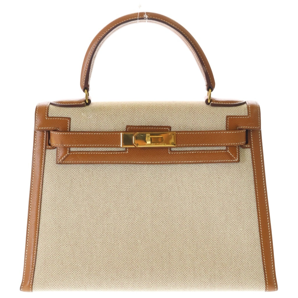 HERMES(エルメス) ケリー28 トワルアッシュ ヴォーガリバー ゴールド金具 2WAY ショルダーバッグ ハンドバッグ 〇U刻印 ナチュラル レディース
