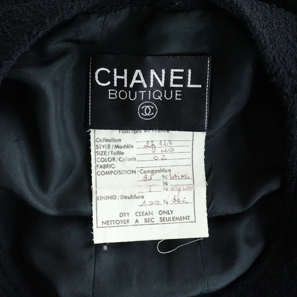 CHANEL(シャネル) ウールツイード 5B ノーカラー ジャケット ブラック レディース