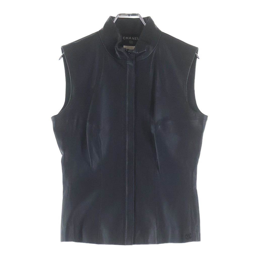 CHANEL(シャネル) 02A ココマーク ラムスキン レザー ジップアップ ベスト ダークグレー レディース P19754W03041