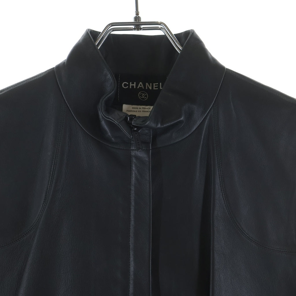 CHANEL(シャネル) 02A ココマーク ラムスキン レザー ジップアップ ベスト ダークグレー レディース P19754W03041