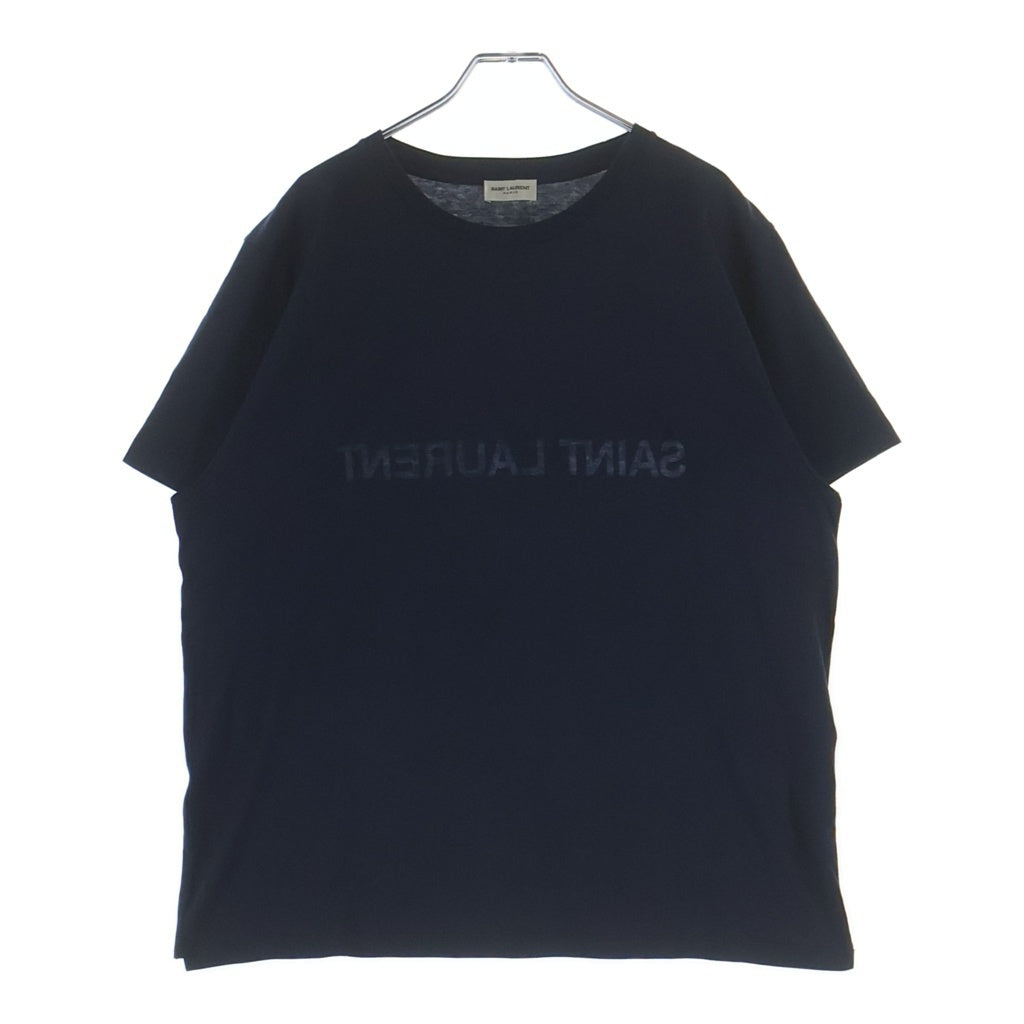SAINT LAURENT PARIS(サンローランパリ) リバースロゴプリント クルーネック 半袖 Tシャツ カットソー ネイビー 663278 レディース