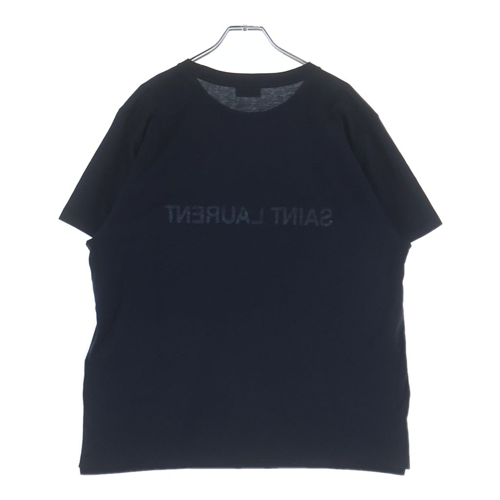 SAINT LAURENT PARIS(サンローランパリ) リバースロゴプリント クルーネック 半袖 Tシャツ カットソー ネイビー 663278 レディース