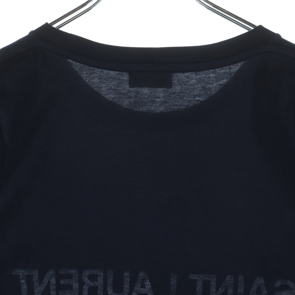 SAINT LAURENT PARIS(サンローランパリ) リバースロゴプリント クルーネック 半袖 Tシャツ カットソー ネイビー 663278 レディース
