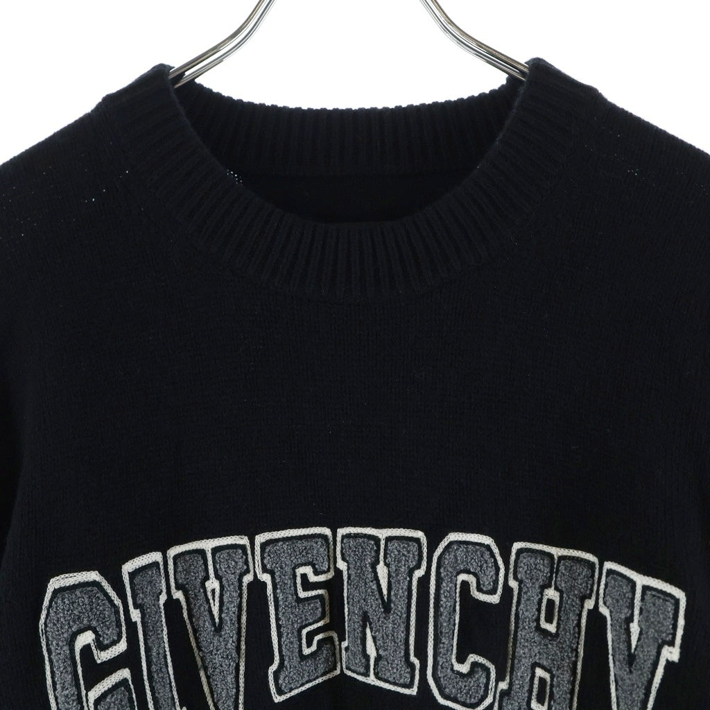 GIVENCHY(ジバンシィ) 23SS カレッジロゴ刺繍 クルーネック カシミヤ混 ウール 長袖 ニット セーター ブラック BM90KX4YC6 レディース