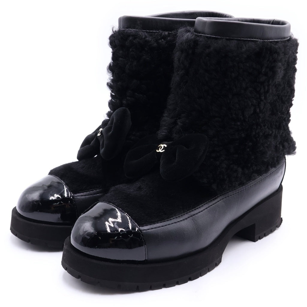 CHANEL(シャネル) 25AW ショート ブーツ シアリング ラムスキン ボア バックロゴ ブラック G46636 レディース