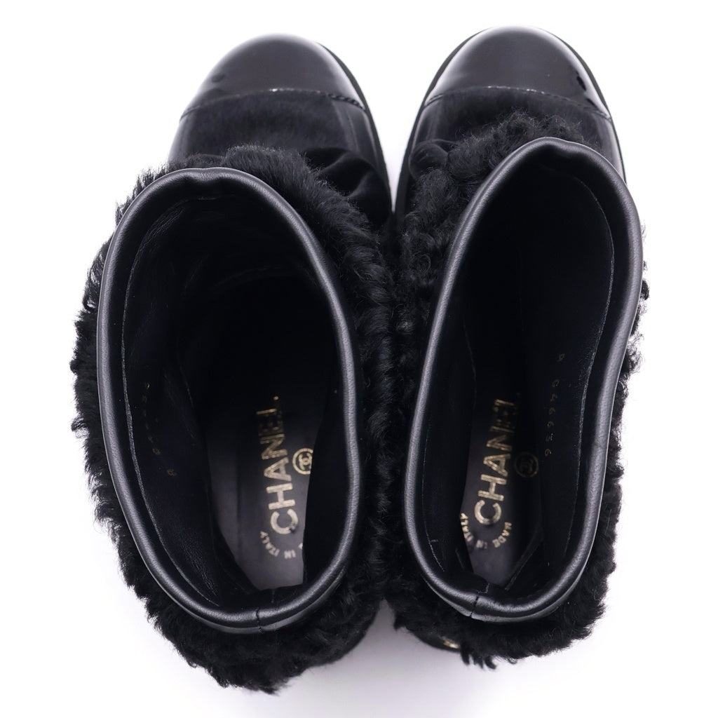 CHANEL(シャネル) 25AW ショート ブーツ シアリング ラムスキン ボア バックロゴ ブラック G46636 レディース