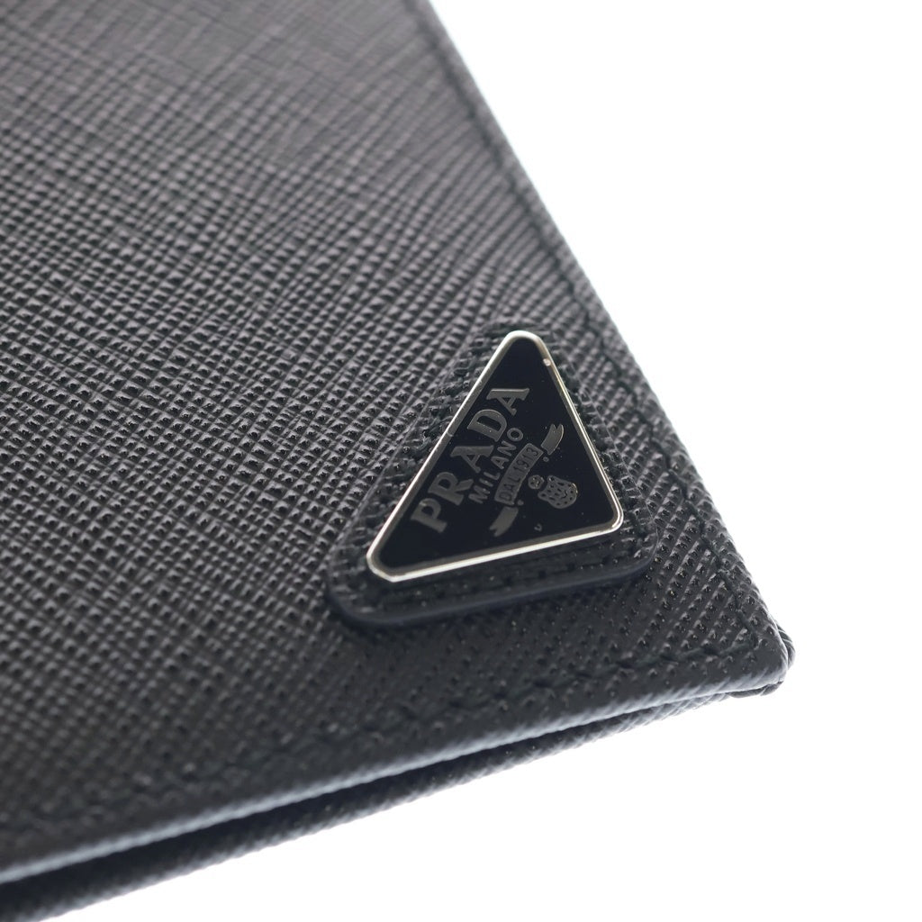 PRADA(プラダ) サフィアーノ 二つ折り財布 コンパクトウォレット カードケース ブラック レザー 2MO738