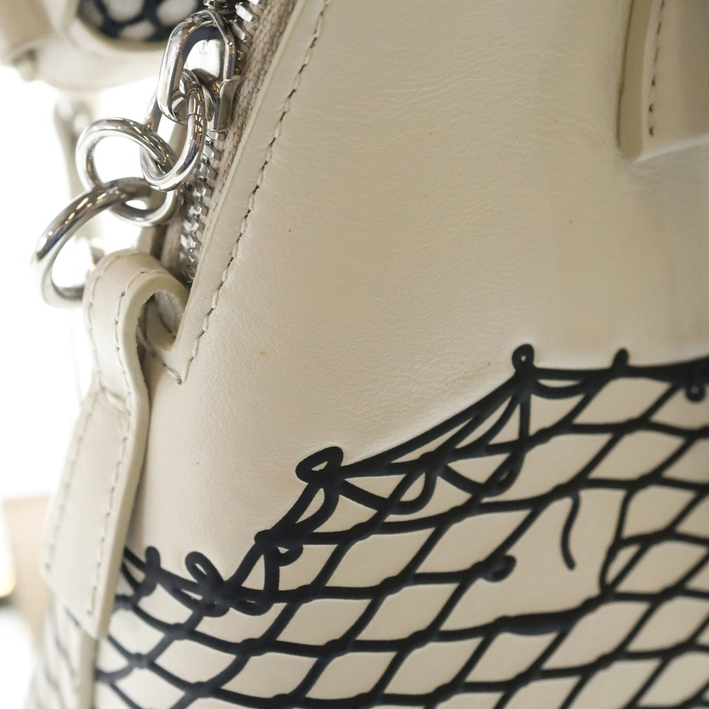 MM6 Maison Margiela(エムエムシックスメゾンマルジェラ) 5AC ミディアム 2WAYバッグ ハンドバッグ ショルダーバッグ ホワイト×ブラック レザー シルバー金具 レディース