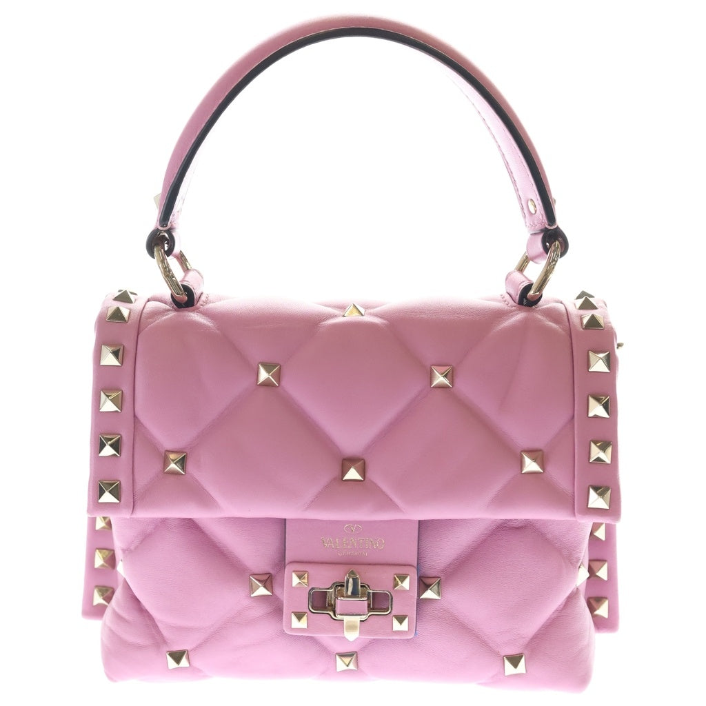 VALENTINO(ヴァレンティノ) キャンディロックスタッズ 2WAYバッグ ハンドバッグ ショルダーバッグ ピンク レザー ゴールド金具 レディース