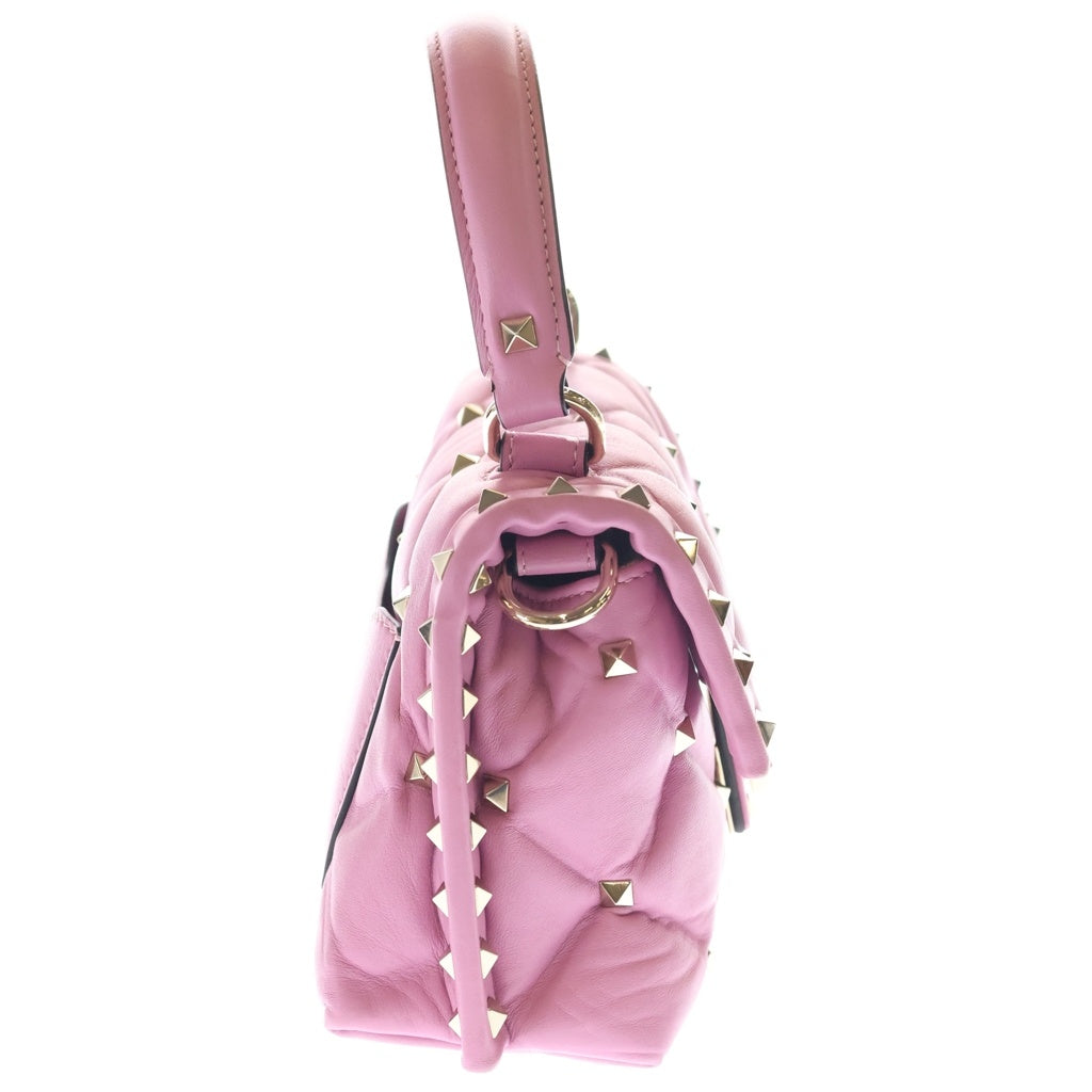 VALENTINO(ヴァレンティノ) キャンディロックスタッズ 2WAYバッグ ハンドバッグ ショルダーバッグ ピンク レザー ゴールド金具 レディース