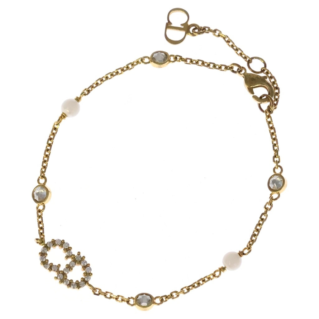 Christian Dior(クリスチャンディオール) CDロゴ クレーヌディーリュヌ ラインストーン ブレスレット パール ゴールド レディース